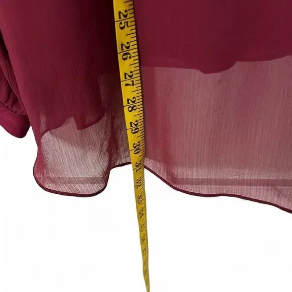 Soft Surroundings Burgundy Collarless Capizzi Top with Sheer Sleeves (L) - Picture 8 of 11